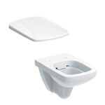 Wisząca miska WC Selnova Square - lejowa, B35 cm, H34 cm, T53 cm, Rimfree Deska sedesowa WC Selnova Square mocowanie od dołu, zachodząca pokrywa biała